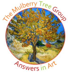 Colorful words Mulberry Tree Group surround a beautiful tree.